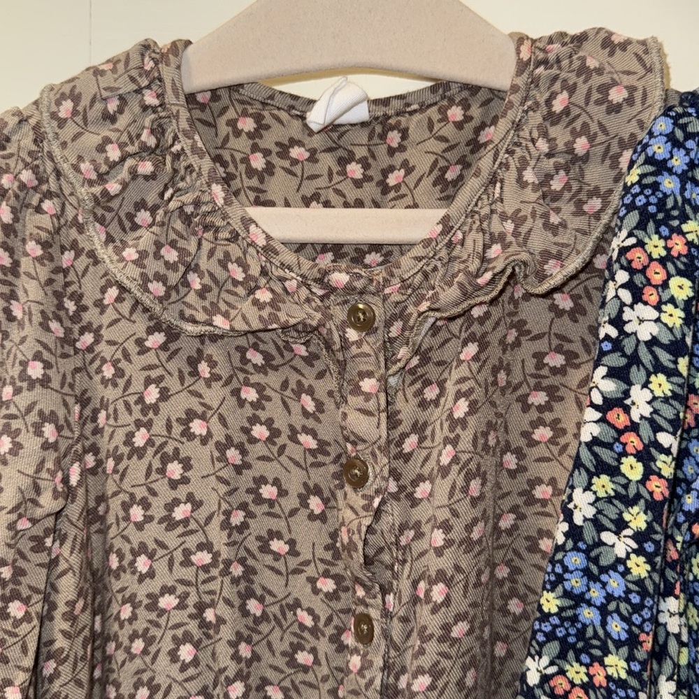 GAP Baby Lightweight Floral Quarter Sleeved ruffle collar Dresses blue Brown 2T - Picture 4 of 12